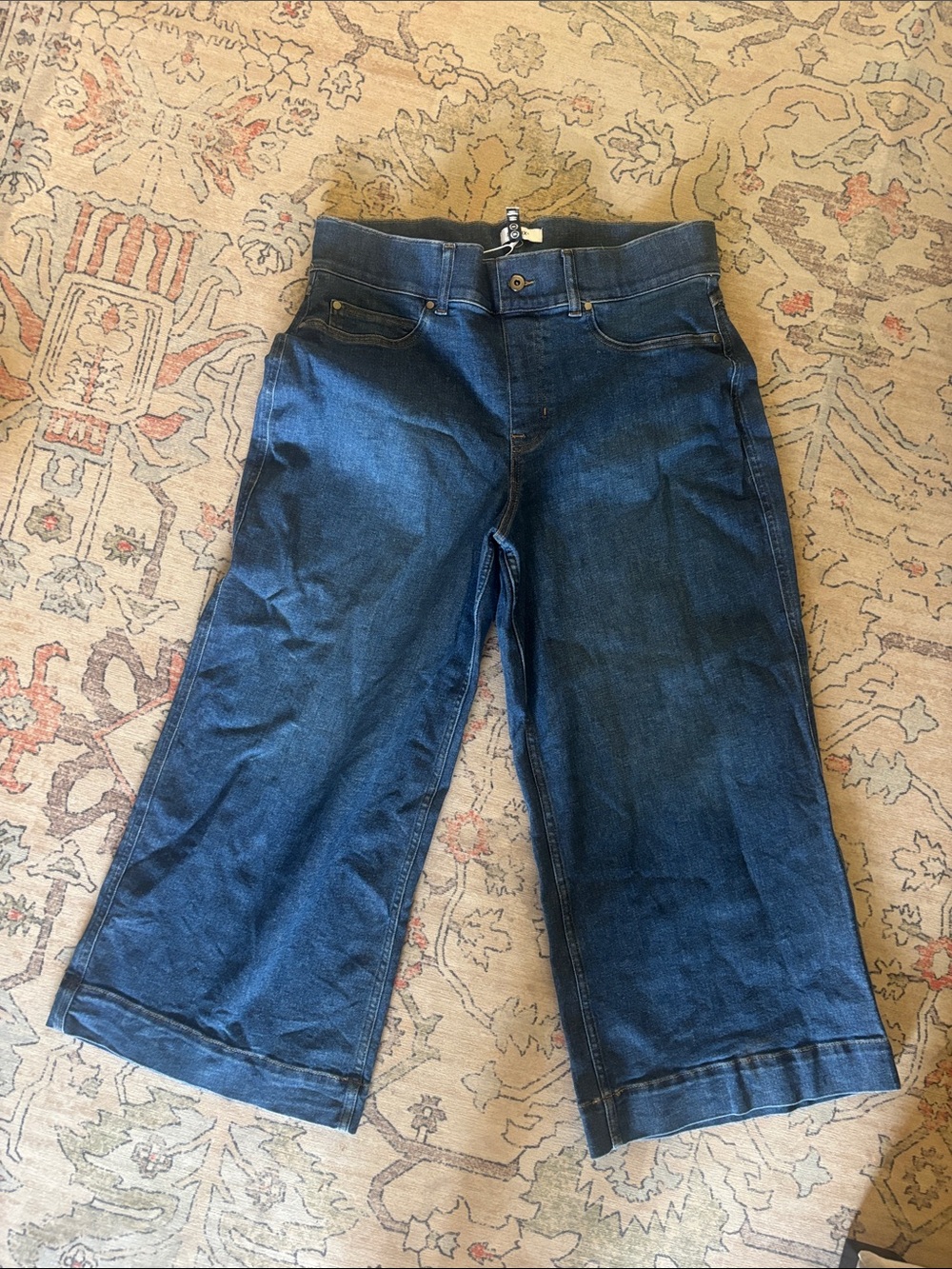 SPANX Dark Blue Cropped Wide-Leg Jeans